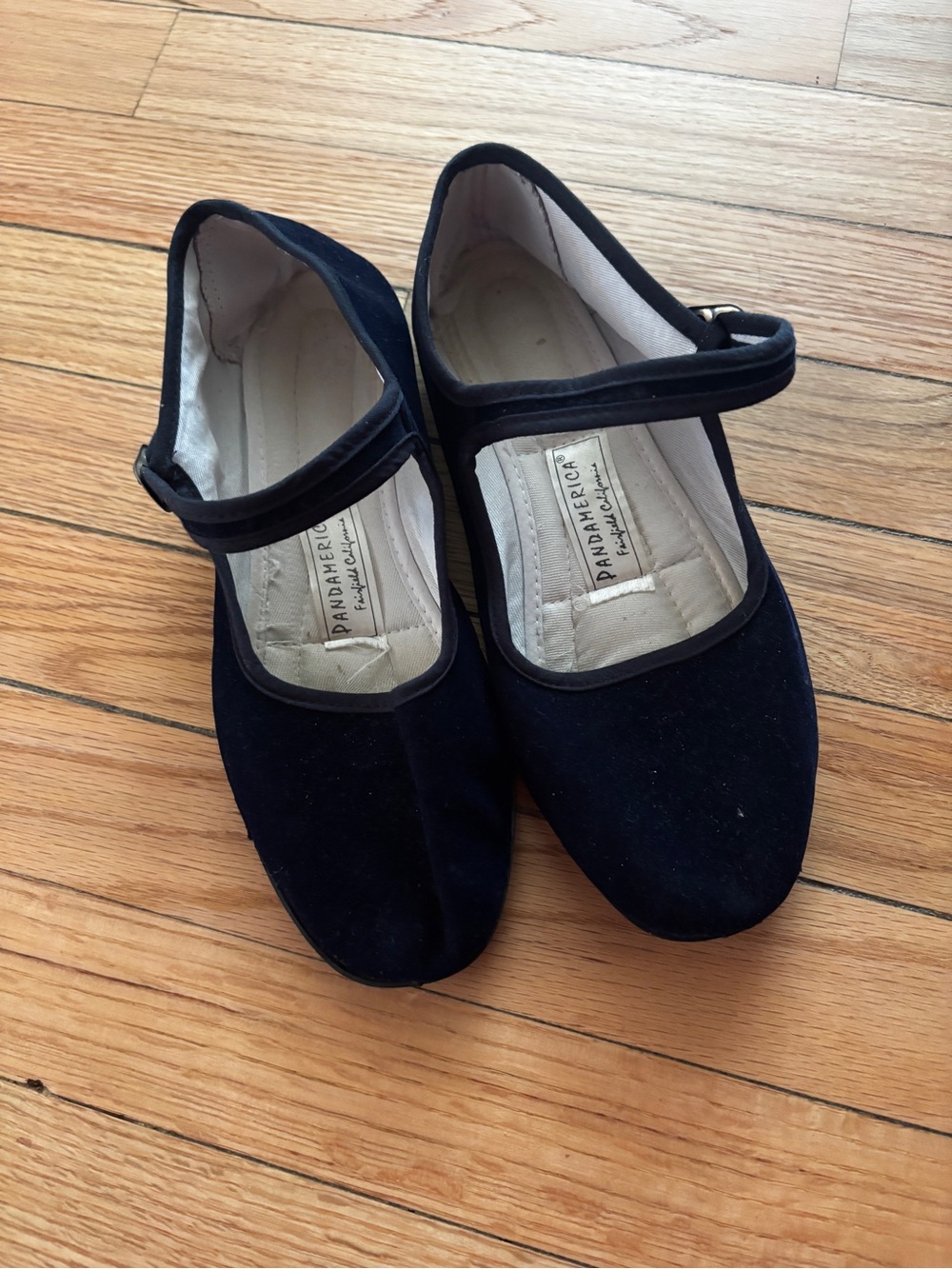 Round-Toe Mary Jane Flats in dark navy blue